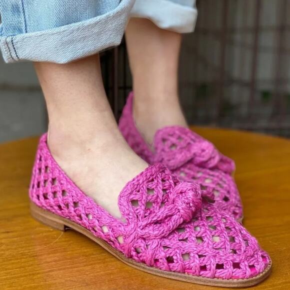 NWT$495 Alexandre Birman Clarita Pink Raffia Knot Loafers Sz 38.5, US 8.5 - Picture 1 of 16